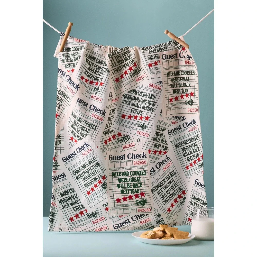 Anthropologie Tomeerkat by Hazal Özkara Christmas Check Embroidered Dish‎ Towel